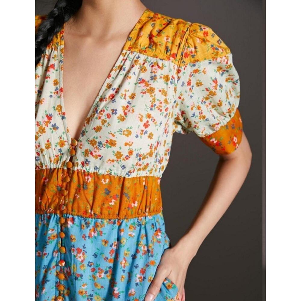 Anthropologie Boho Hippie Cottagecore Size S Floral Patchwork Tiered Maxi Dress - Picture 3 of 10